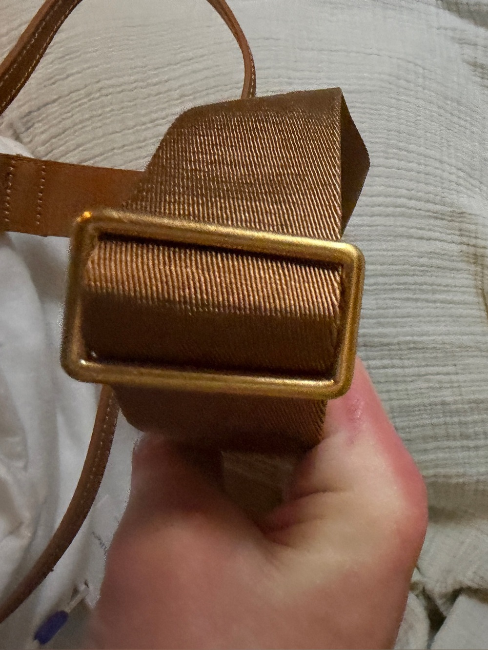 Off-White Cognac Leather Shoulder Bag with Gold Hardware - Picture 13 of 15